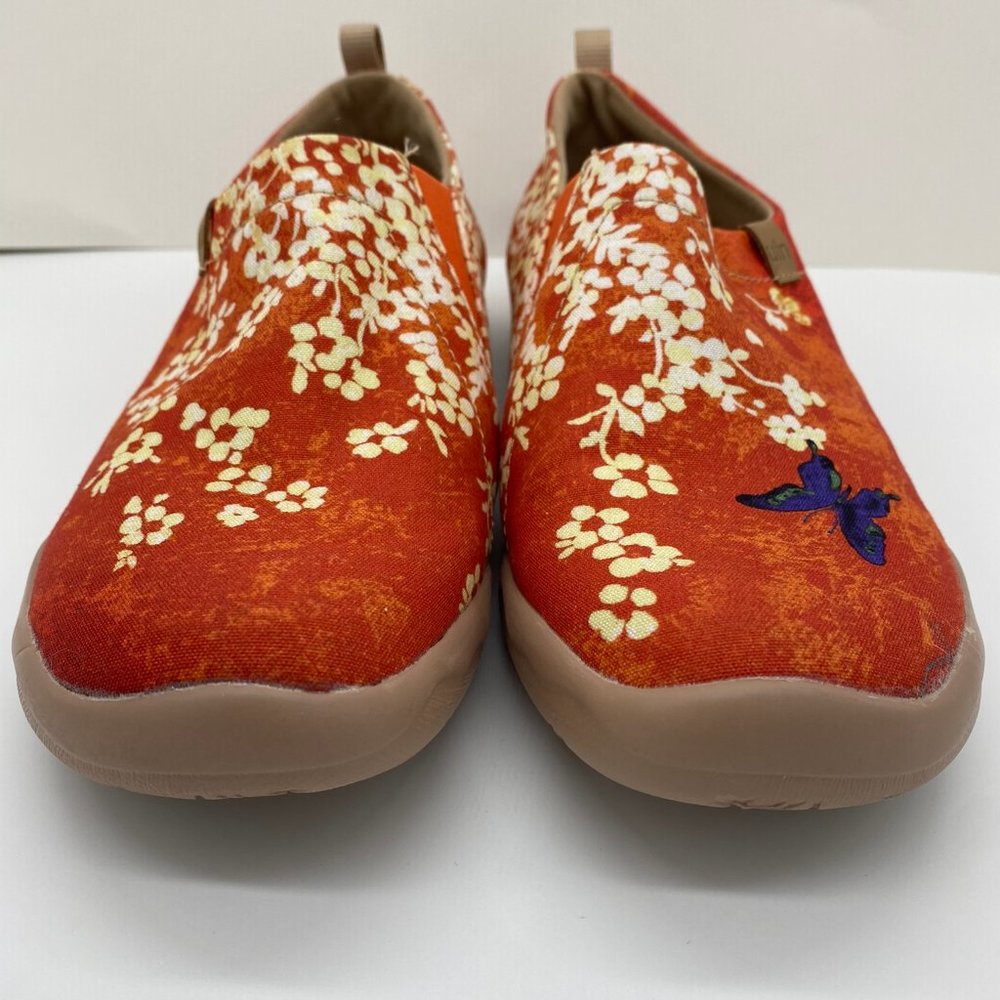 UIN Women's Fashion Floral Canvas Slip-On Ladies Shoes (Cherry blossom) 7.5